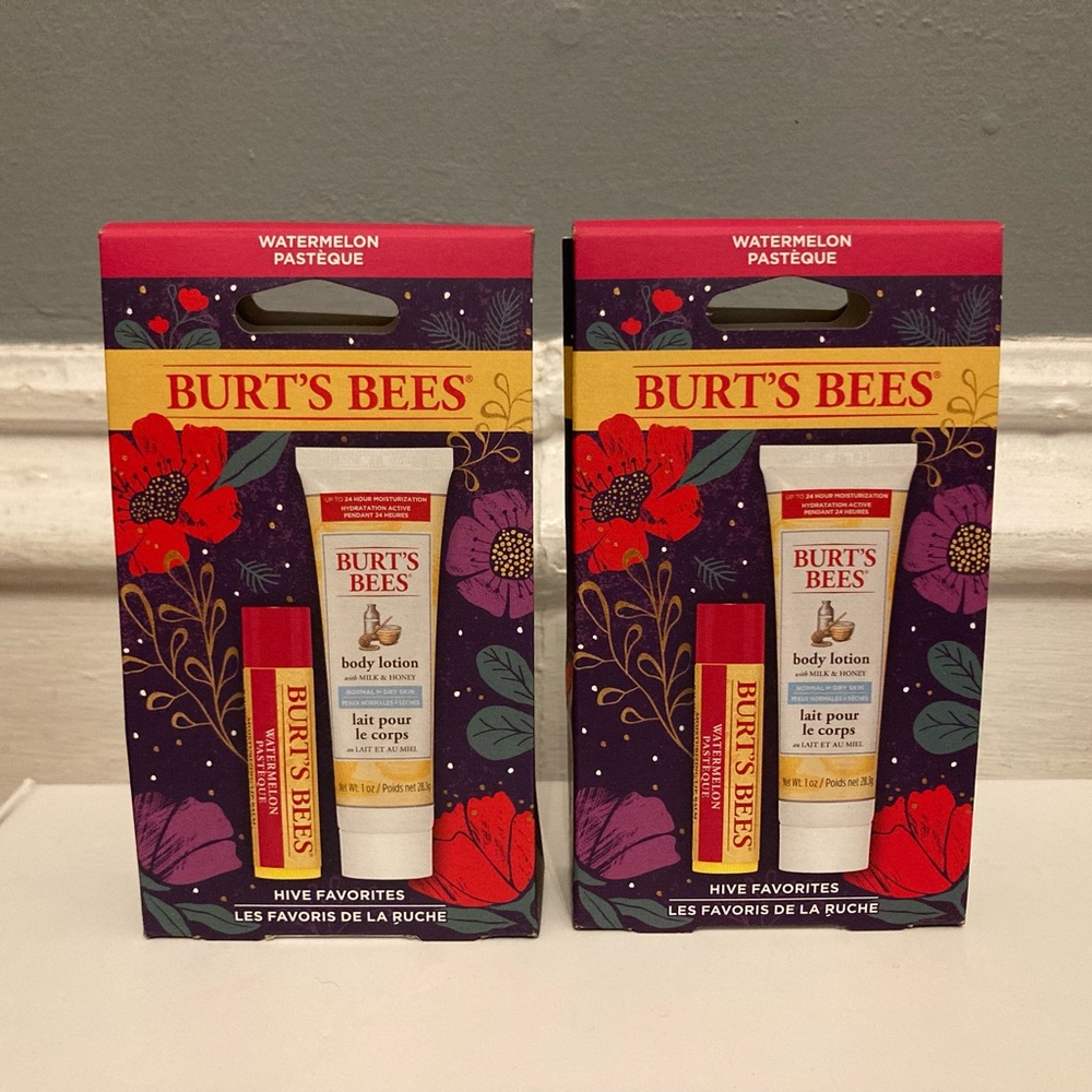 Set of 2 Sealed Burt’s Bees Hive Favorites Watermelon Lip Balm and Body Lotion